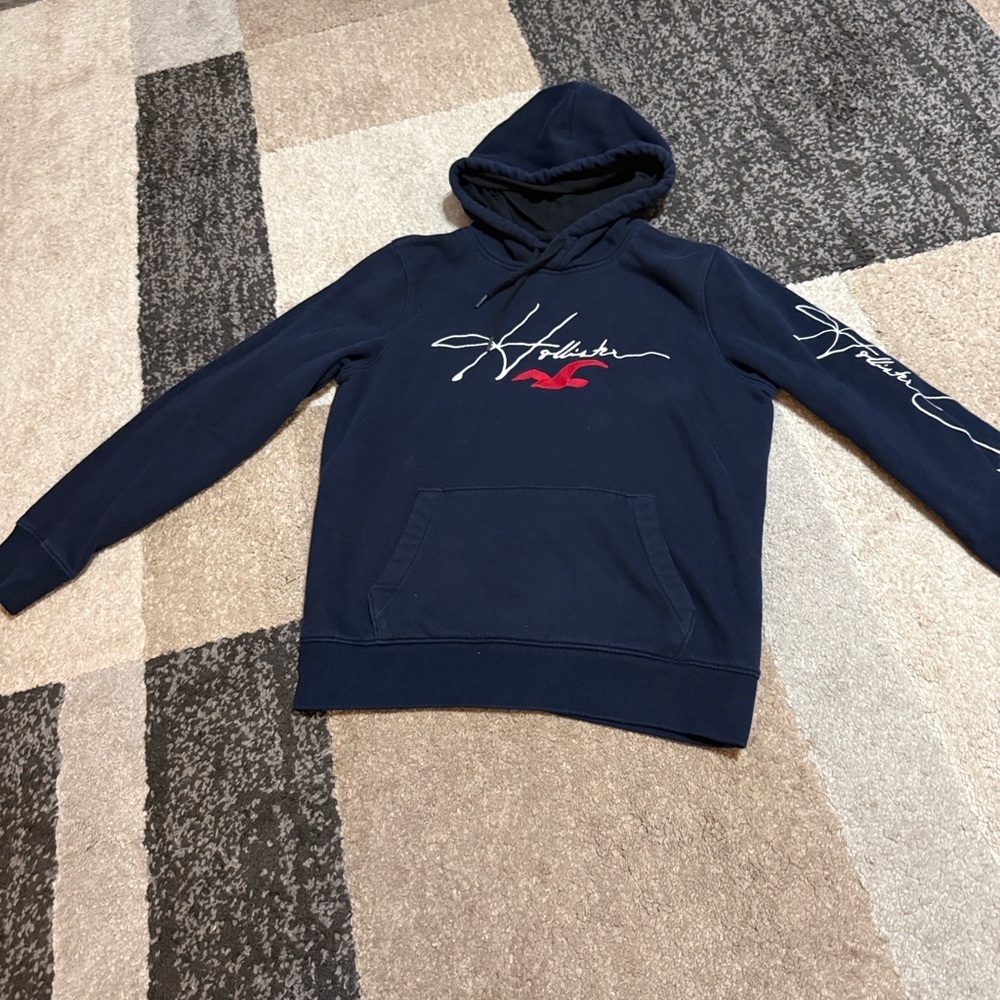 Hollister Dark Blue Hoodie with Logo- Small
